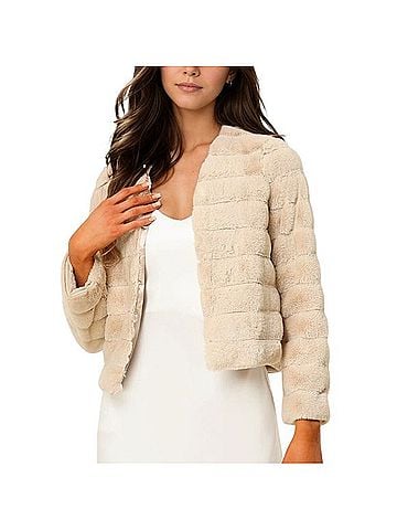 Allegra K Cropped Collarless Faux Fur Fluffy Jacket Faux Fur Jacket (view 1)