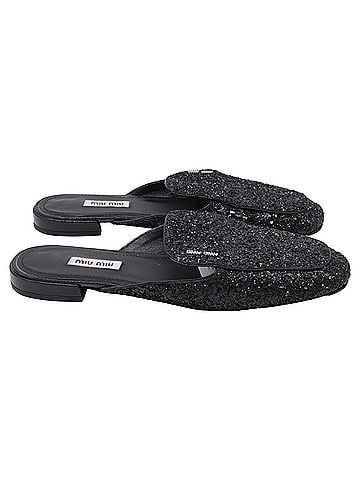 Miu Miu Miu Miu Glittered Mules in Black Leather (view 1)