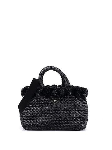 Prada Pom Pom Convertible Open Tote Woven Raffia Small (view 1)