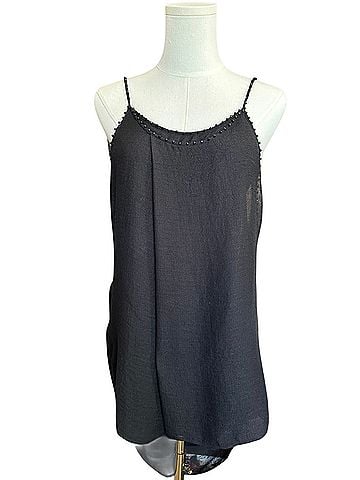 Max Azria Black Beaded Open Cowl Back Sleeveless Top (view 1)