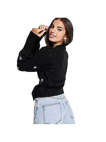 ASOS Design Cable Cardigan with Embroidered Flowers Jacket (view 2)