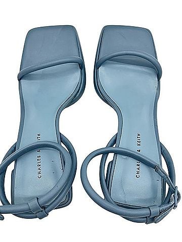 Charles & Keith Slate Blue Square Toe Platform Block-Heel Sandals Sandals (view 2)