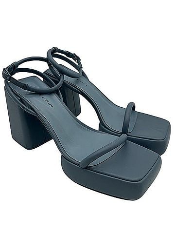 Charles & Keith Slate Blue Square Toe Platform Block-Heel Sandals Sandals (view 1)