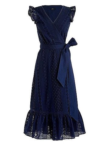 J. Crew x Dauphinette All Over Eyelet Wrap Midi Dress Casual Dress (view 1)