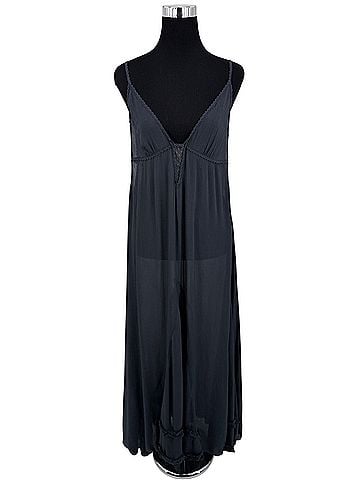 Free People 2010 RARE Gray Lace Crochet Maxi Slip Dress | Whimsigoth Romantic Boho Indie Sleaze Dark Coquette Casual Dress (view 2)