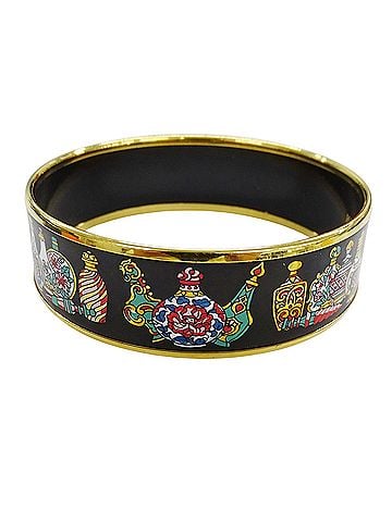 Hermès Hermes HERMES Bangle Email GM Women's Brand Metal Gold Black Multi Vase Cloisonné Accessory (view 1)