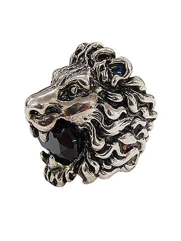 Gucci Gucci ring for women and men, brand name ring, metal, stone, lion head, silver, black, size #10 (approx.), accessory. (view 2)