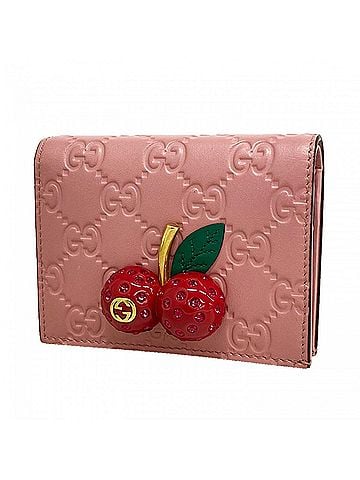 Gucci Gucci wallet, Guccissima cherry pattern, 476050, leather, pink, women's. (view 1)