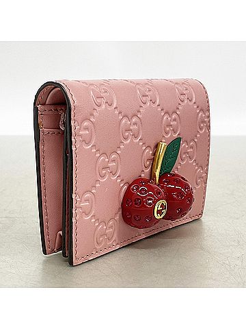 Gucci Gucci wallet, Guccissima cherry pattern, 476050, leather, pink, women's. (view 2)