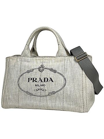 Prada Prada Canapa Tote 2-Way Bag, Denim, Light Gray, Women's (view 1)