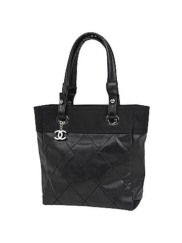 Chanel Chanel Paris Biarritz Tote PM Coco Mark Bag, Coated Canvas, Black, A34208, Women's (view 1)