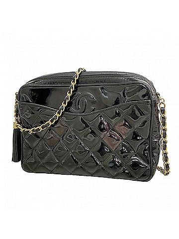 Chanel Chanel Matelassé Shoulder Bag with Chain Strap, Patent Leather, Black, Women's (view 1)