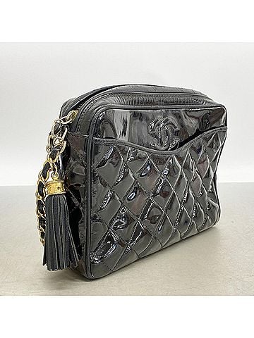 Chanel Chanel Matelassé Shoulder Bag with Chain Strap, Patent Leather, Black, Women's (view 2)