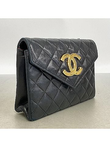Chanel Chanel Mini Matelassé Chain Shoulder Bag, Large Coco Design, Lambskin, Black, Women's (view 2)