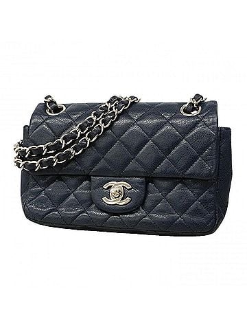 Chanel Chanel Mini Matelassé Shoulder Bag, Double Chain, Caviar Leather, Navy, Women's (view 1)