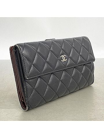 Chanel Chanel Matelassé Lambskin Long Wallet, Black, Women's (view 2)