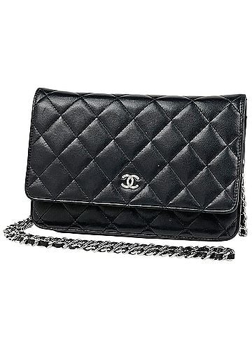 Chanel Chanel Coco Mark Chain Wallet Shoulder Bag, Leather, Black, AP0250, Women's (view 1)