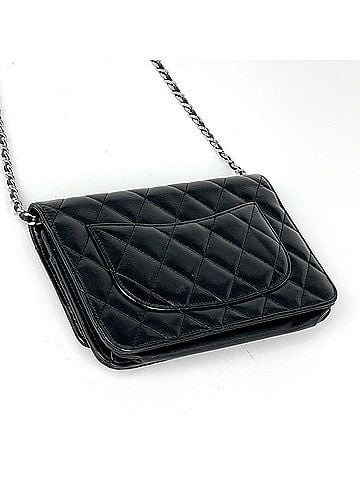 Chanel Chanel Coco Mark Chain Wallet Shoulder Bag, Leather, Black, AP0250, Women's (view 2)