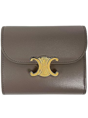 Céline Celine Small Flap Wallet Triomphe Leather Pebble (Gray) Women's (view 1)
