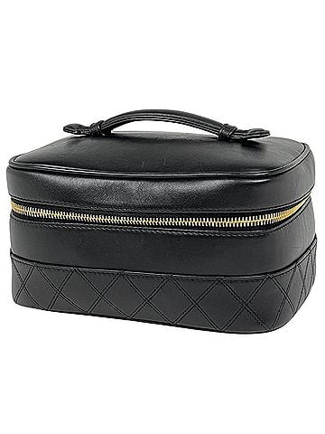 Chanel Chanel Coco Mark Vanity Bag Bicolore Leather Cosmetic Pouch Black Women's (view 1)