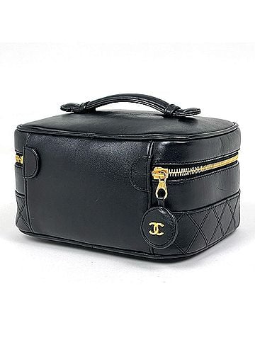 Chanel Chanel Coco Mark Vanity Bag Bicolore Leather Cosmetic Pouch Black Women's (view 2)