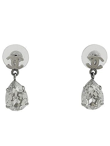 Chanel Chanel Coco Mark Rhinestone Dangle Earrings, Silver Plated, Silver, Women's (view 1)