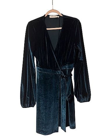 Petal and Pup Teal Velvet Wrap Mini Dress Casual Dress (view 1)