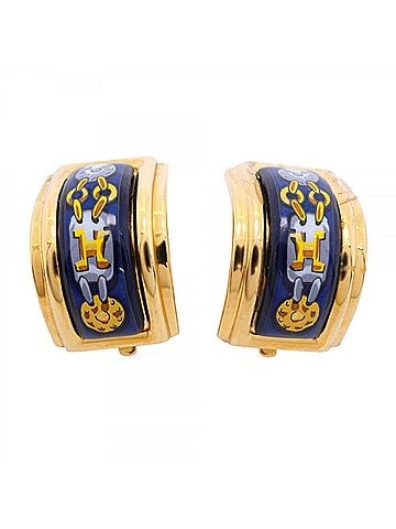 Hermès Hermes Earrings, Enamel, GP Plated, Cloisonné, Gold, Blue, Multicolor, Women's (view 1)
