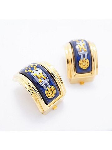 Hermès Hermes Earrings, Enamel, GP Plated, Cloisonné, Gold, Blue, Multicolor, Women's (view 2)