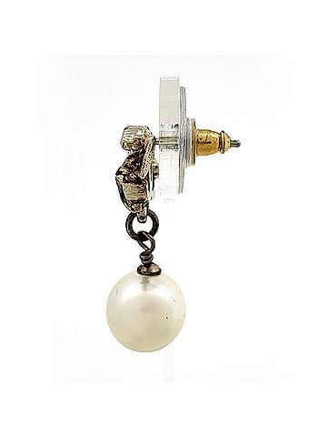 Chanel Chanel Coco Mark Faux Pearl Swing Earrings, Gold GP, White, Women's (view 2)
