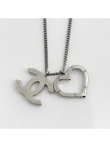 Chanel Chanel Coco Mark Necklace, Heart Design, Silver Plated, Silver, Women's (view 2)