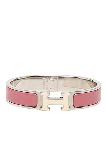 Hermès Hermes Click H PM Bracelet, Silver and Pink Metal Enamel, Women's. (view 1)