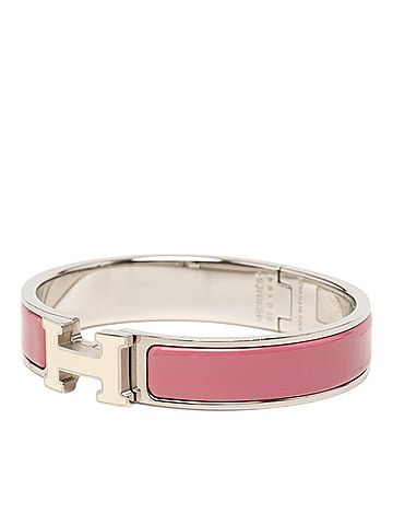 Hermès Hermes Click H PM Bracelet, Silver and Pink Metal Enamel, Women's. (view 2)