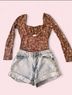 Le Lis Floral Brown Multi Color Bodysuit Size M - photo 4