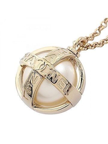 Chanel Chanel Coco Mark Logo Necklace, Gold Plated (GP), Faux Pearl, Women's, Gold/White Tones (view 1)