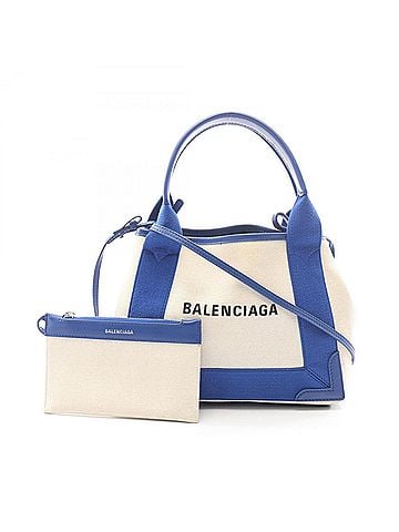 Balenciaga Balenciaga Navy Cabas XS 2-Way Handbag, Canvas and Leather, Women's, Ivory/Blue, 390346 (view 1)