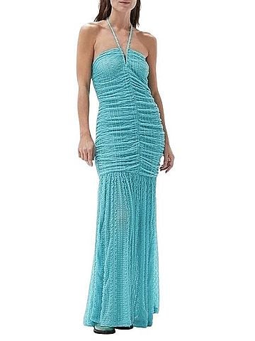 Ganni Ruched Stretch Lace Halter Maxi Dress Casual Dress (view 1)