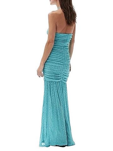 Ganni Ruched Stretch Lace Halter Maxi Dress Casual Dress (view 2)