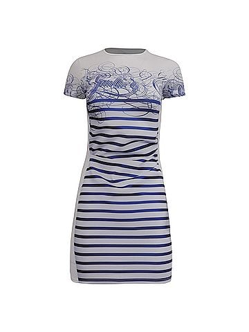 Jean Paul Gaultier Jean Paul Gaultier 'The Calligraphie Marinière' Mini Dress in Blue Polyester (view 1)
