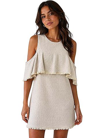 HD in Paris Tweed Open-Shoulder Ruffle Dress Cocktail Dress (view 1)