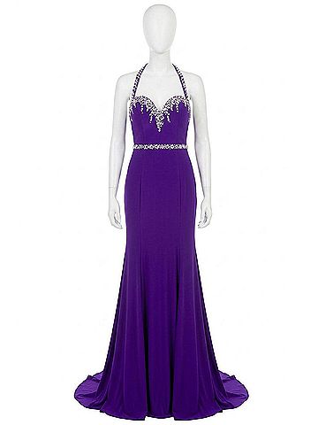 Rachel Allan Embellished Jersey Gown With Fringe Detail in Purple (view 1)