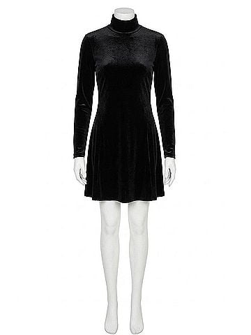Susana Monaco Velvet Mock Neck Fit And Flare Dress in Black (view 1)