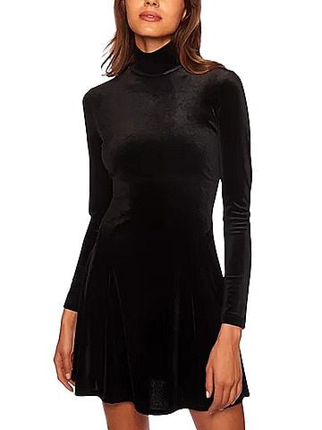 Susana Monaco Velvet Mock Neck Fit And Flare Dress in Black (view 2)