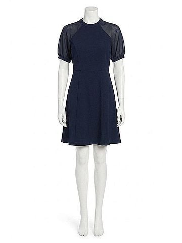 London Times Crewneck Short Sleeve A-Line Dress in Twilight Navy (view 1)