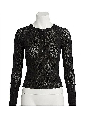 Promesa U.S.A. Floral Lace Raglan-Sleeve Henly Top in Black (view 1)