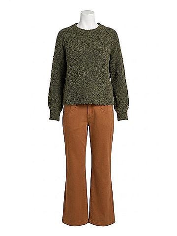Tribal Boucle Long Sleeve Crew Sweater in Ivy (view 1)