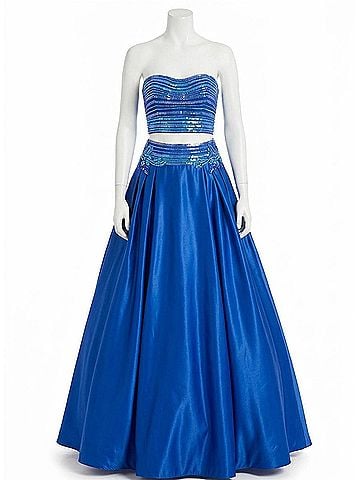 Rachel Allan Two-Piece Matte Satin Beaded Prom Gown in Royal (view 1)