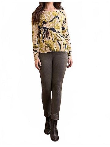 Tribal Kiwi Leaf Cable Knit Crew Neck Sweater in Cream (view 2)