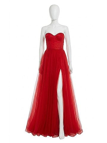 La Femme Sweetheart Corset Tulle Ballgown in Red (view 1)