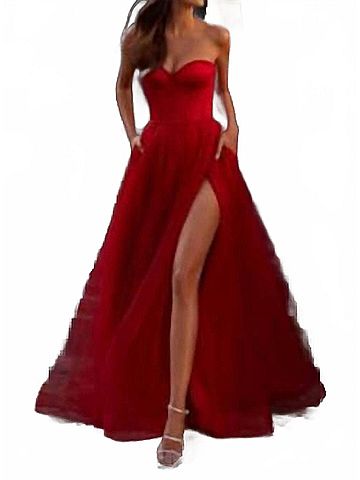 La Femme Sweetheart Corset Tulle Ballgown in Red (view 2)